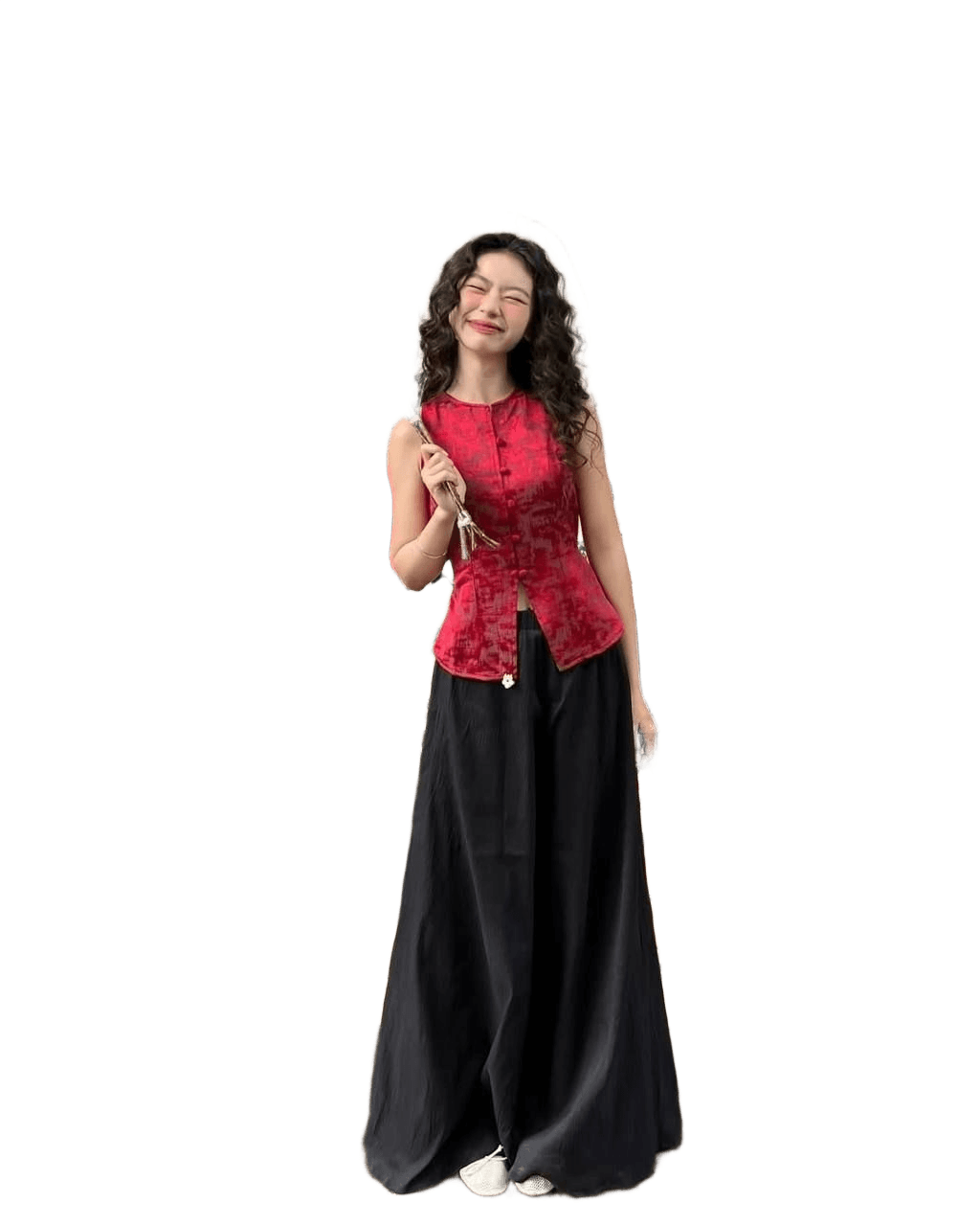 AI Background Removal: Woman with Curly Hair at Flower Market