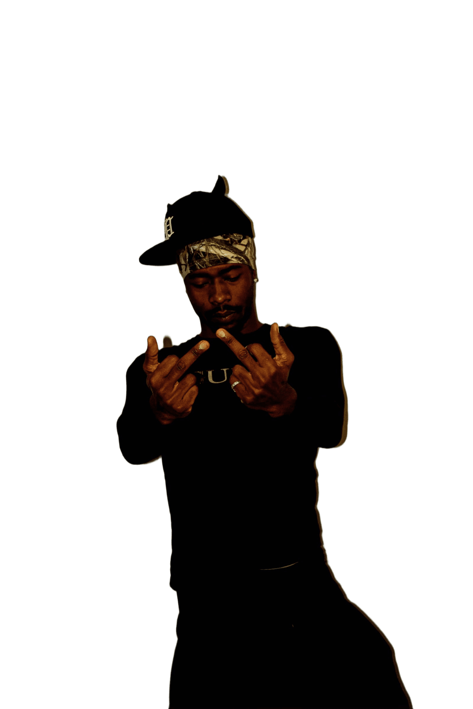 AI Background Removal: Man in Cap with Hand Gesture