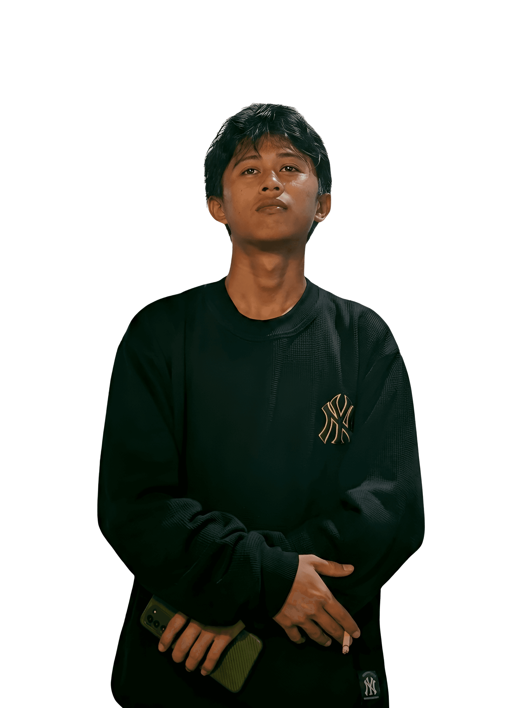 AI Image Upscale: Sharpen Man in Sweater with Phone