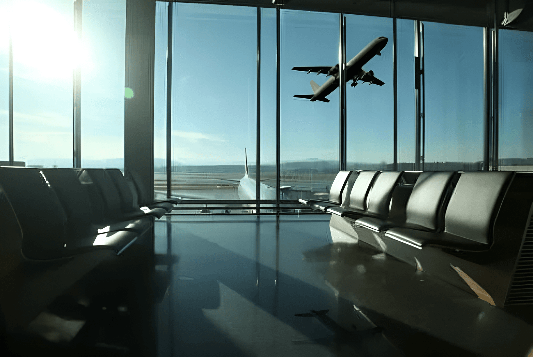 Upscale Airport Photo: Sharp Details of Plane & Lounge
