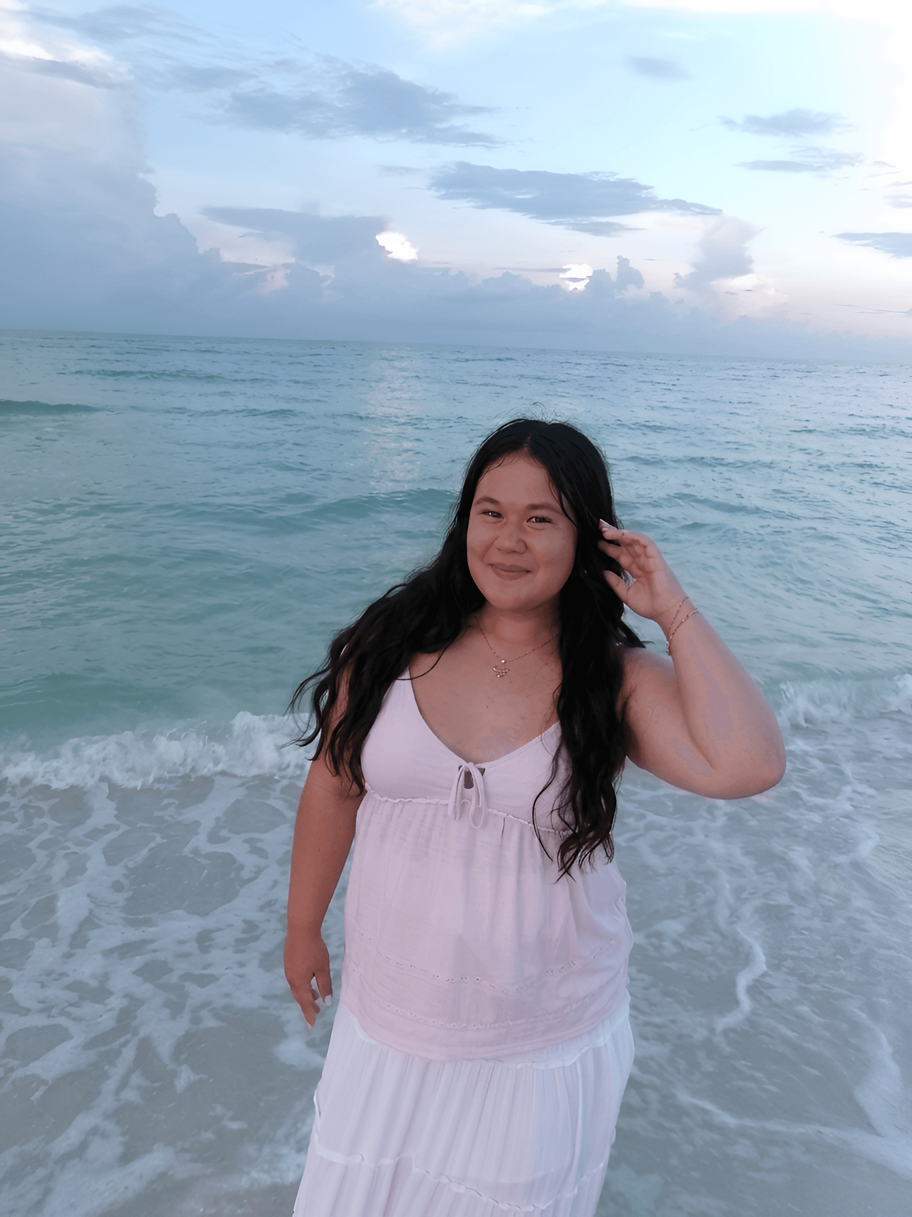 AI Image Enhancer: Sharpen Beach Photo of Woman at Sunset