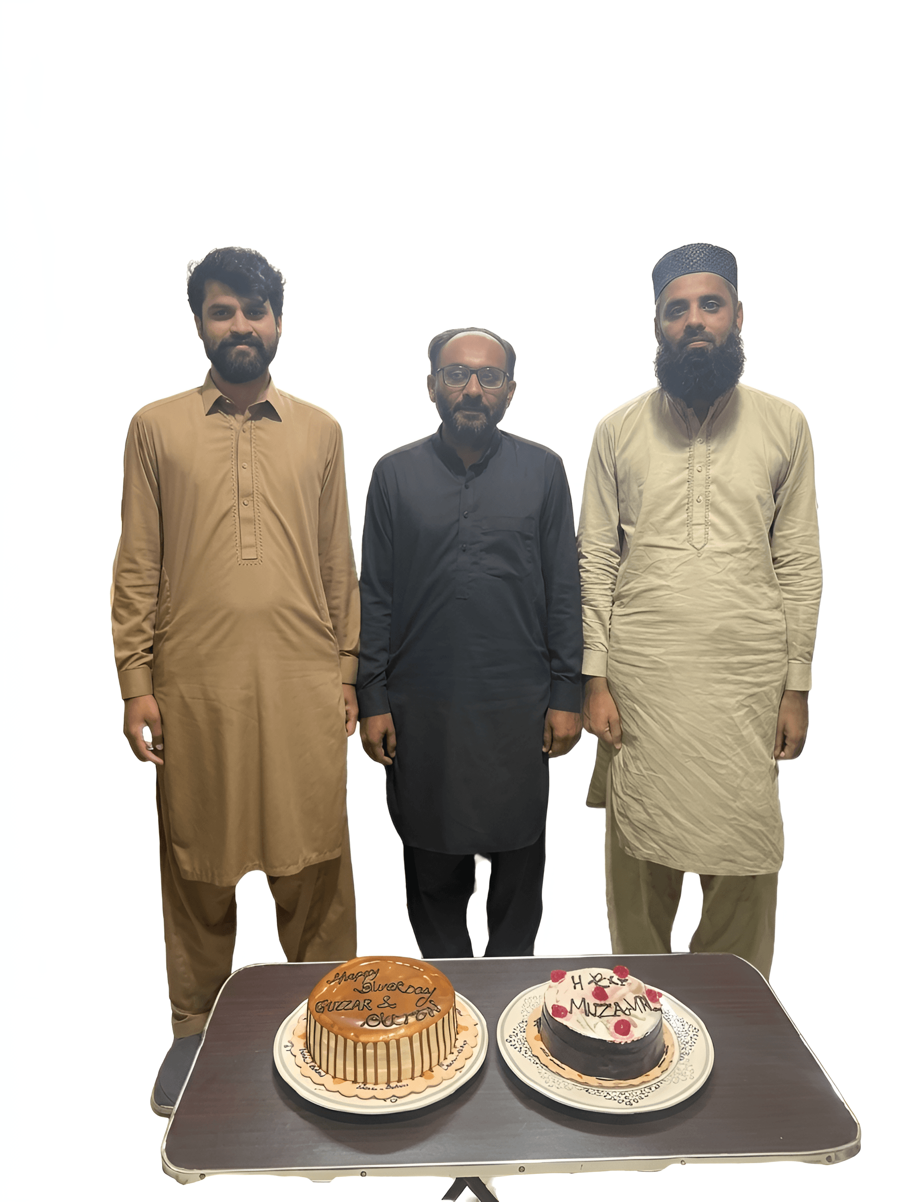 AI Image Enhancer: Sharpen Birthday Photo of Three Men & Cakes