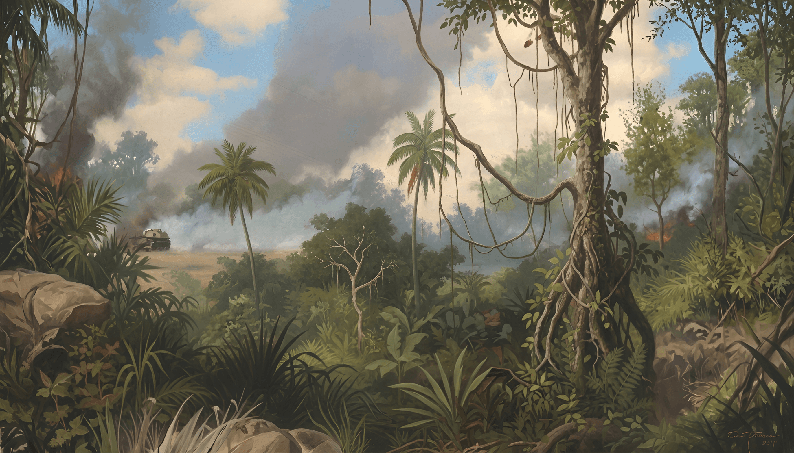 AI Upscaling Transforms Detailed Jungle Painting
