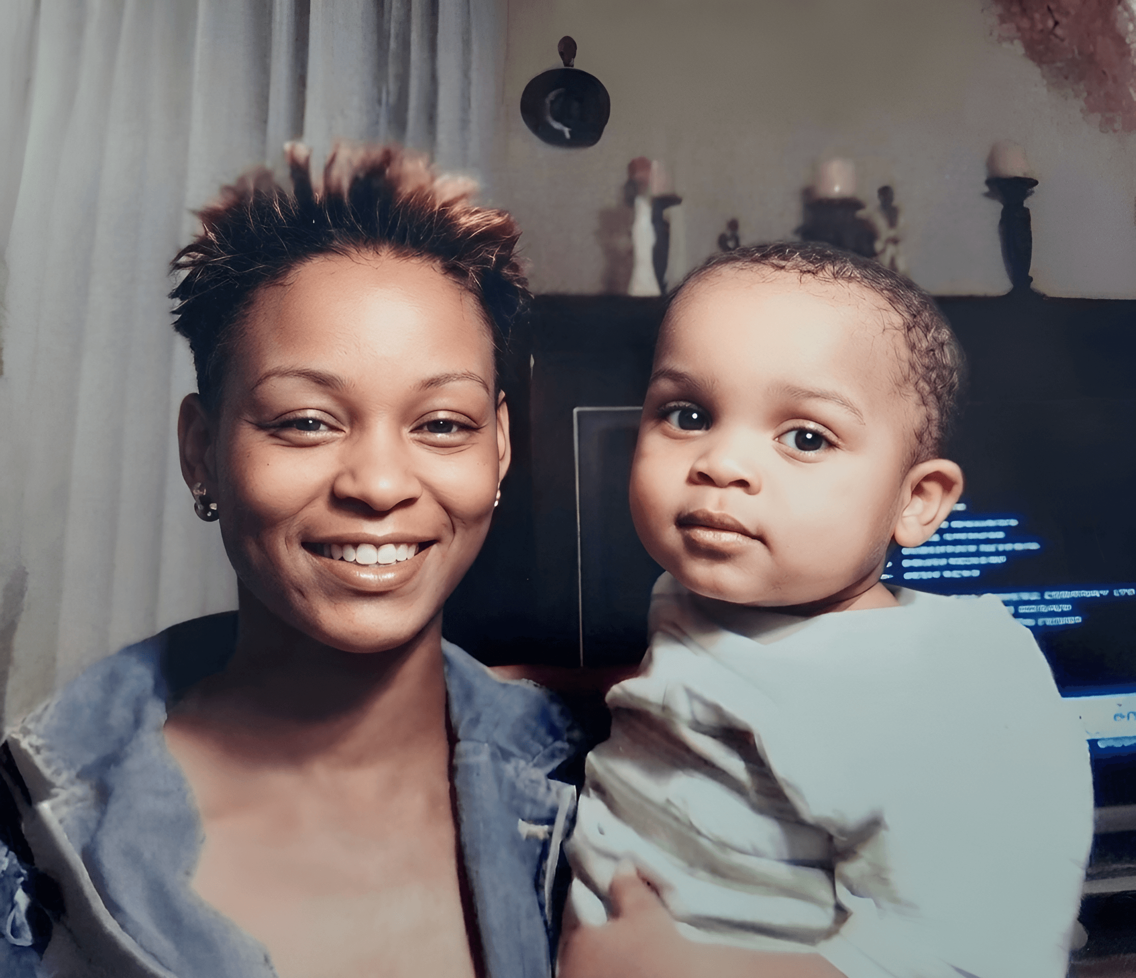 AI Enhance Old Family Photo: Mom & Baby Clarity