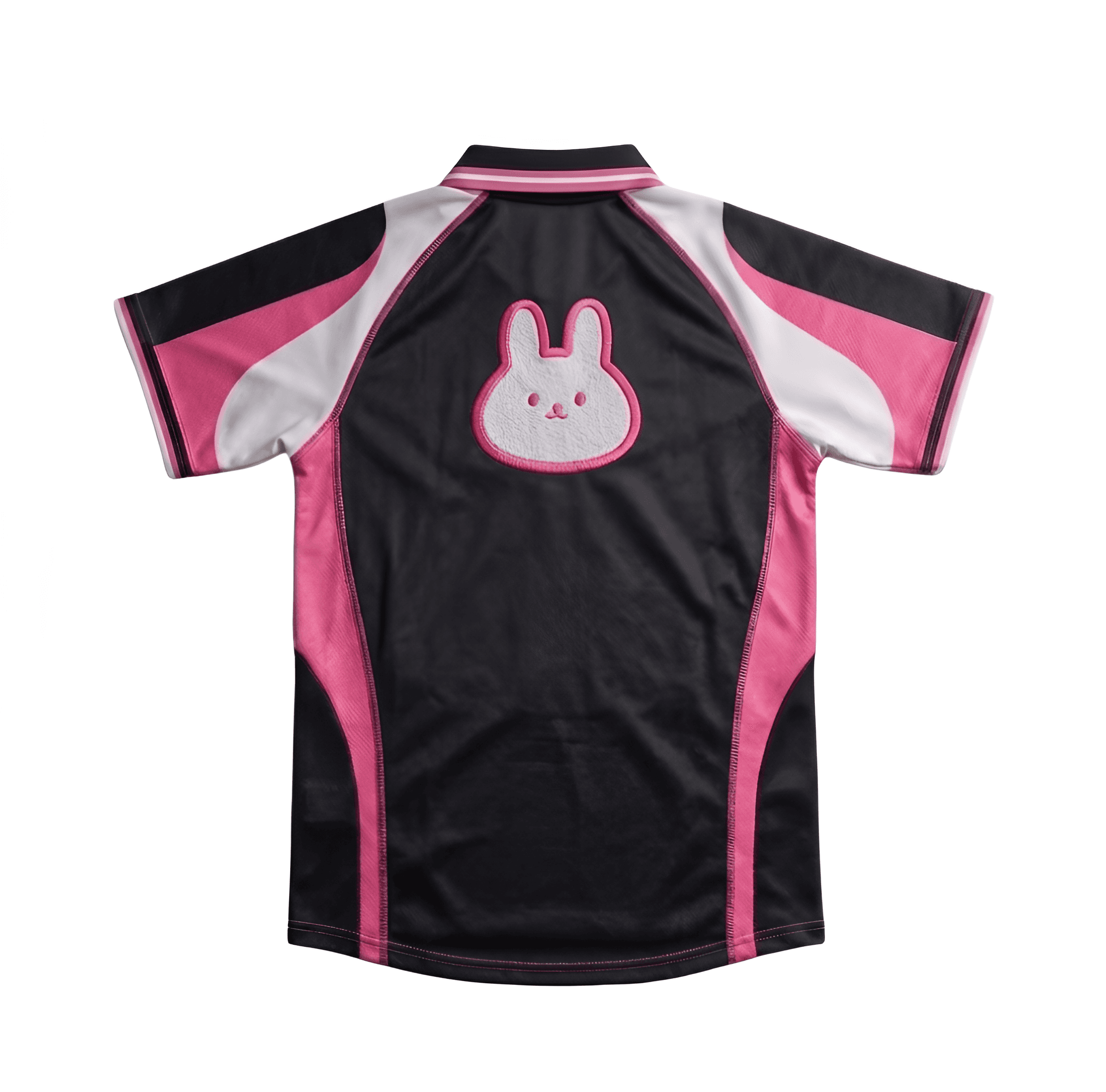 AI Image Upscale: Pink Bunny Polo Shirt Detail Enhancement