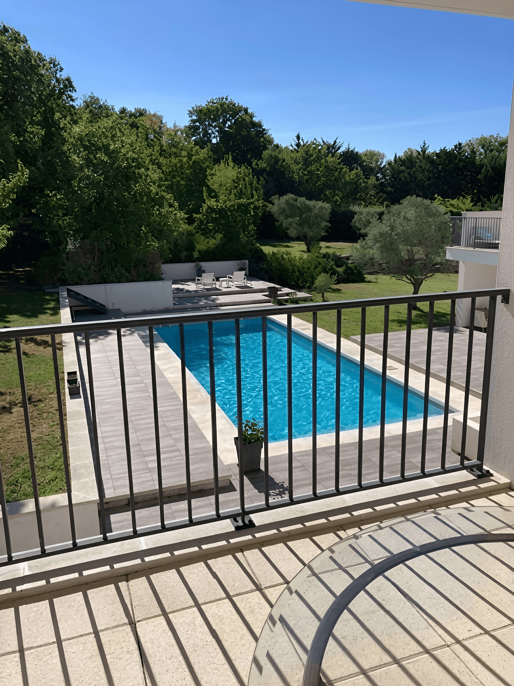 AI Image Upscale: Sharpened Pool & Garden View Photo