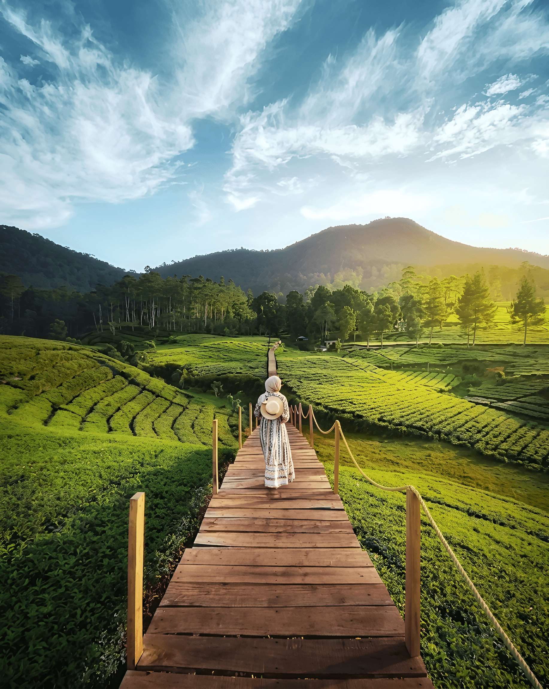 AI Image Enhancer: Sharpen Tea Plantation Landscape