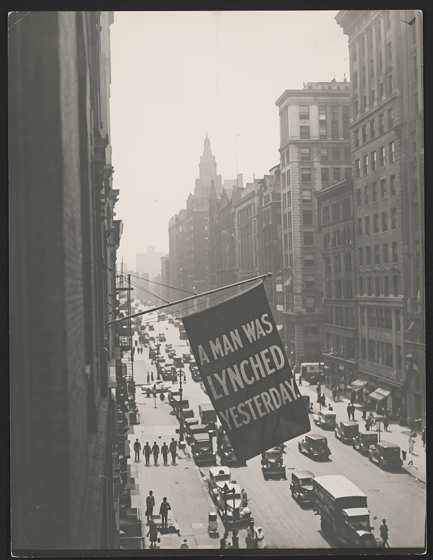 AI Enhances Vintage Street Photo | Sharper Historical Banner Text