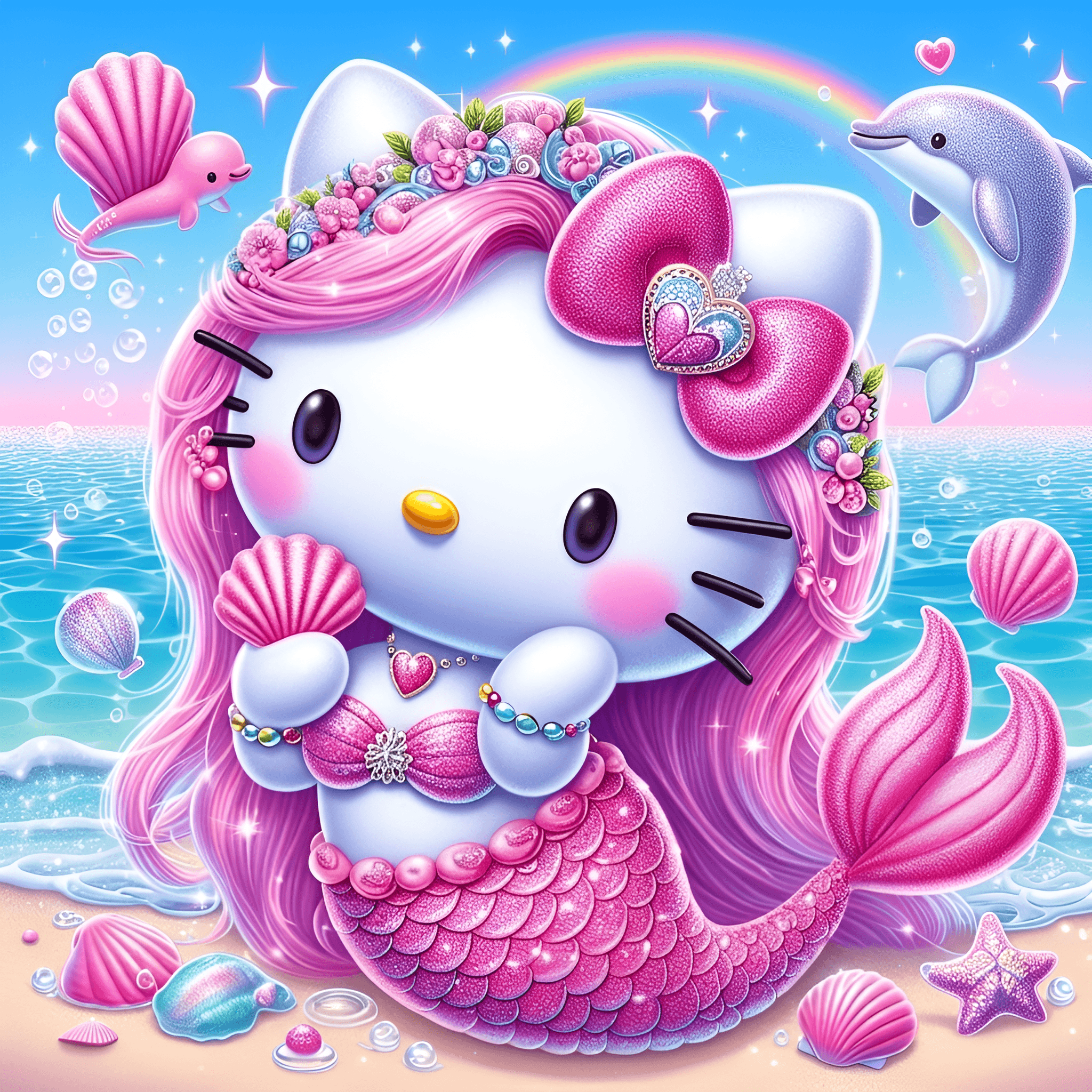 Enhanced Hello Kitty Mermaid Art | AI Upscale & Sharpen