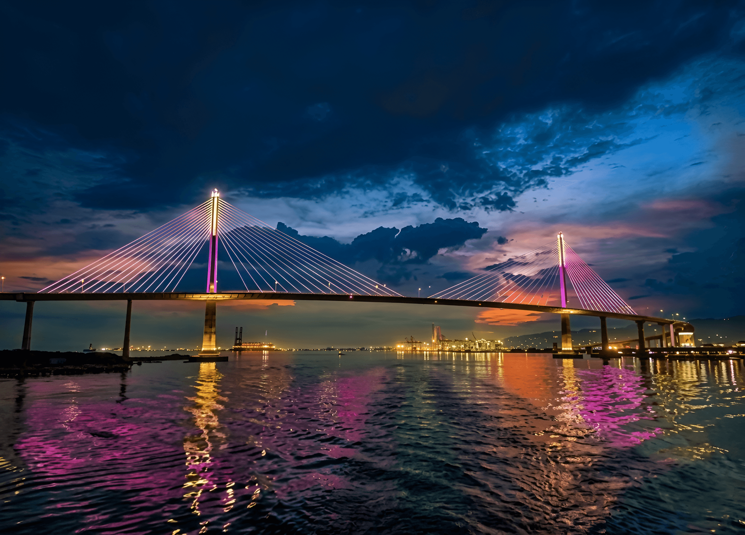 Enhanced Night Bridge Cityscape | AI Image Upscaling