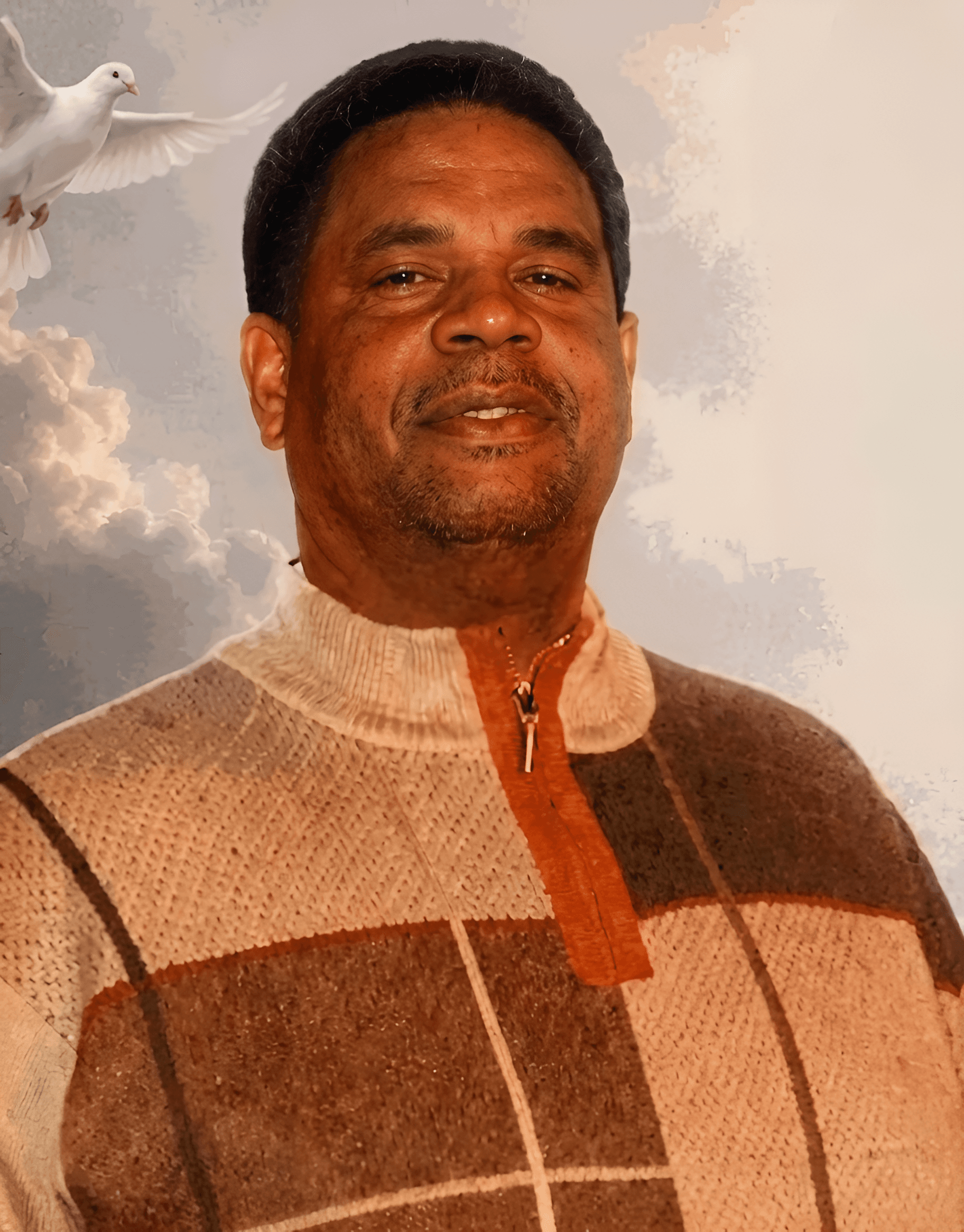 AI Image Enhancement: Sharpen Man's Portrait with Dove Background