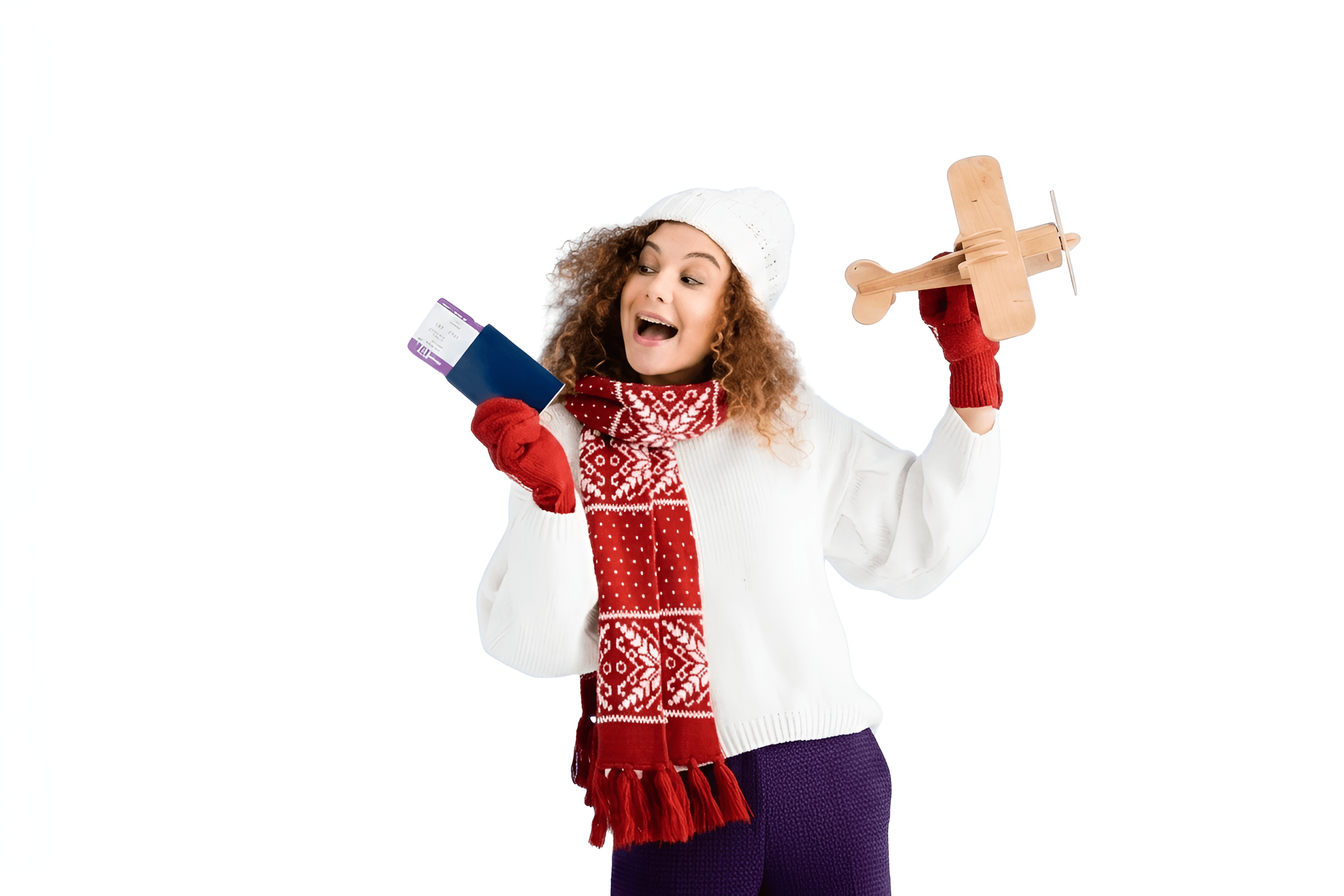 Enhance Winter Traveler Photo: Sharpen Passport & Toy Plane Details