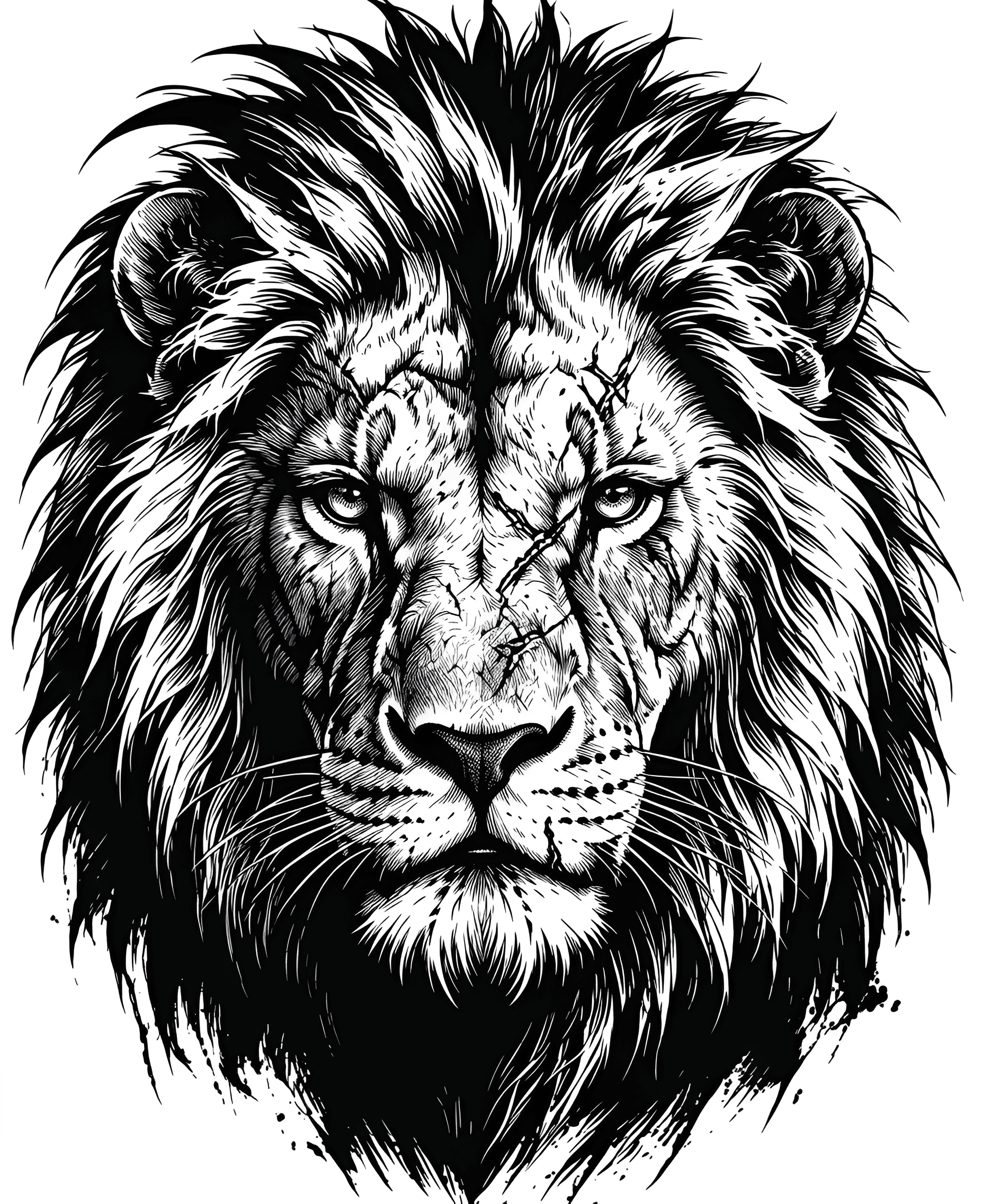 Upscale Lion Head Illustration | AI Image Enhancer for Line Art