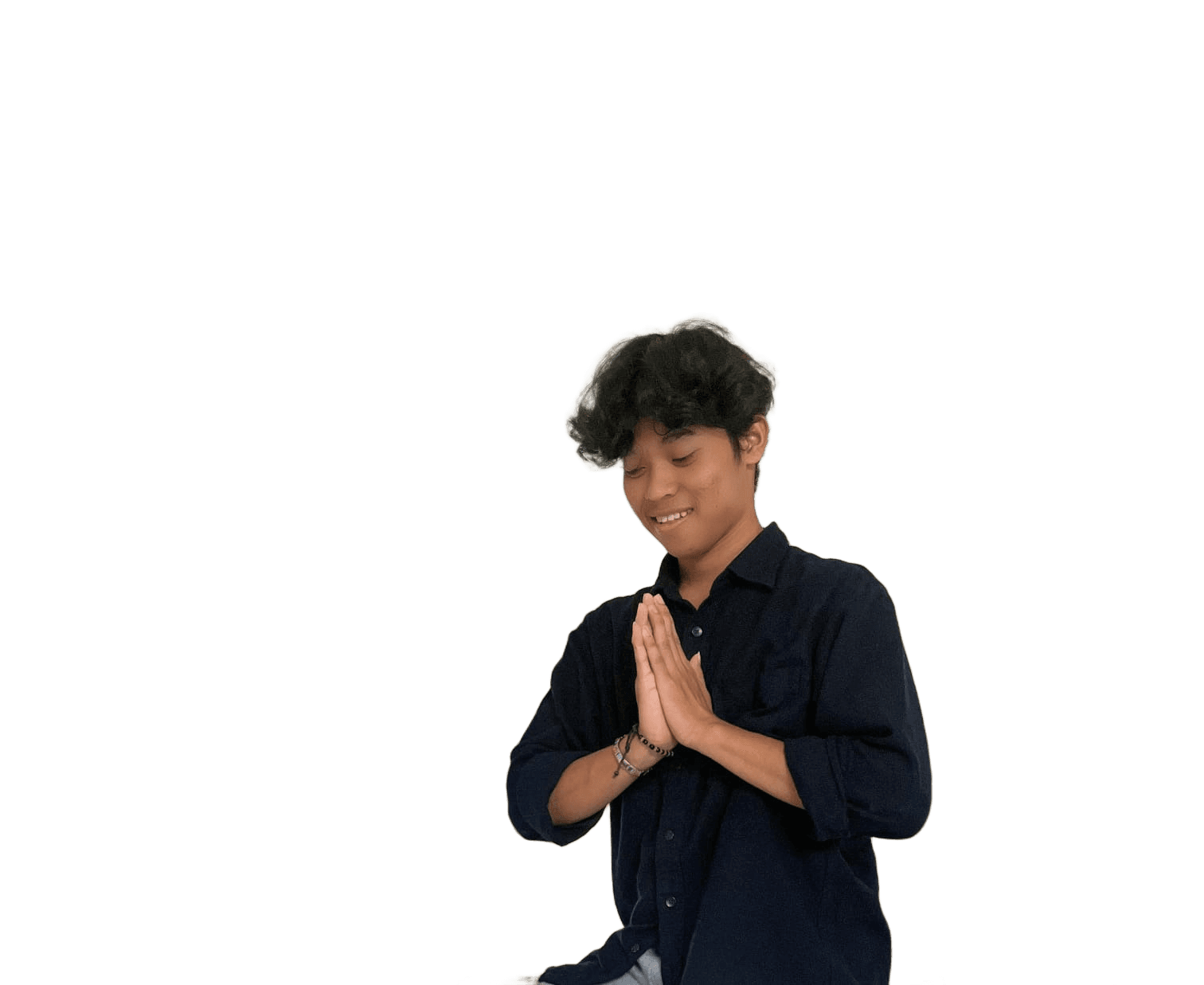 AI Background Removal: Person with Curly Hair & Namaste Gesture