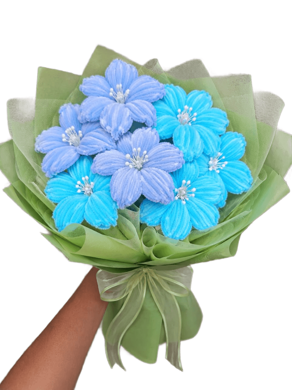 Remove Background from Blue Flower Bouquet & Hand | BgRemovit
