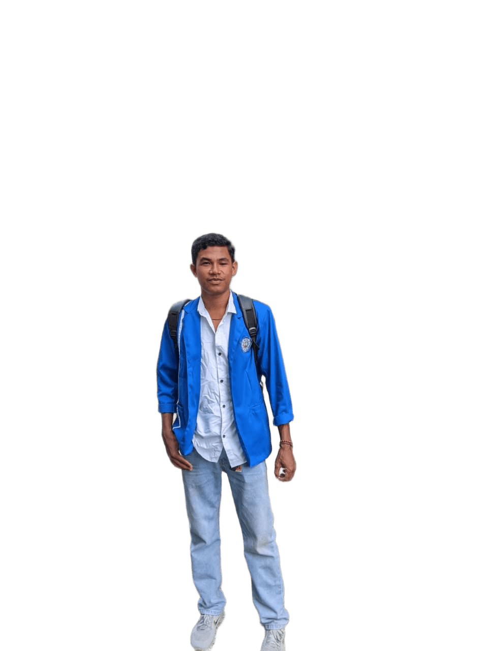 Perfect AI Cutout: Man in Blue Jacket & Backpack
