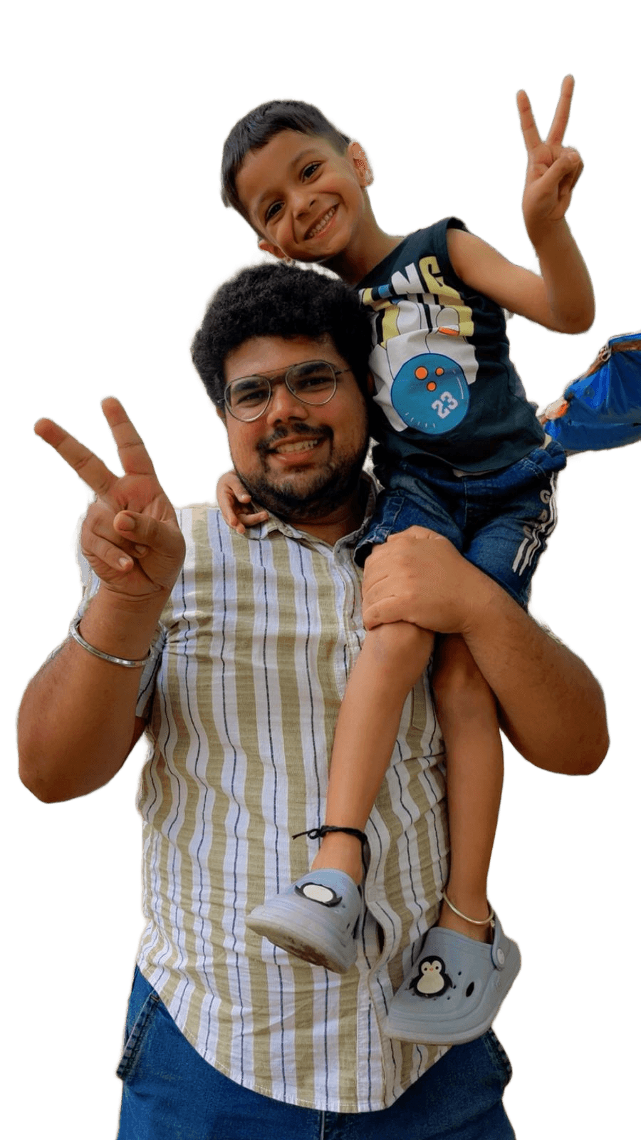 AI Background Removal: Father & Son Peace Sign Photo