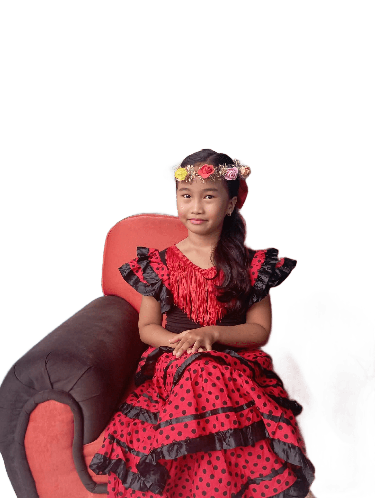 Remove Background from Girl in Red Dress Portrait | BgRemovit AI