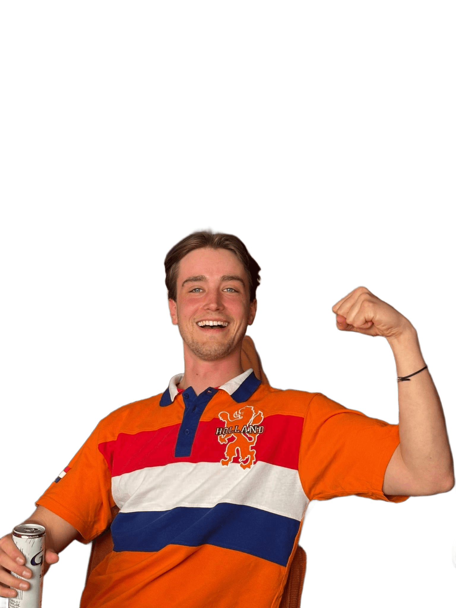 AI Background Removal: Man in Orange Polo Shirt Flexing