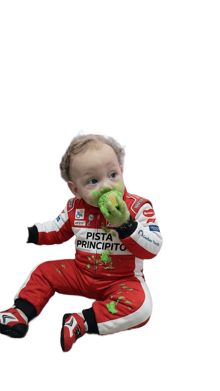 AI Background Removal: Messy Baby Race Suit Photo