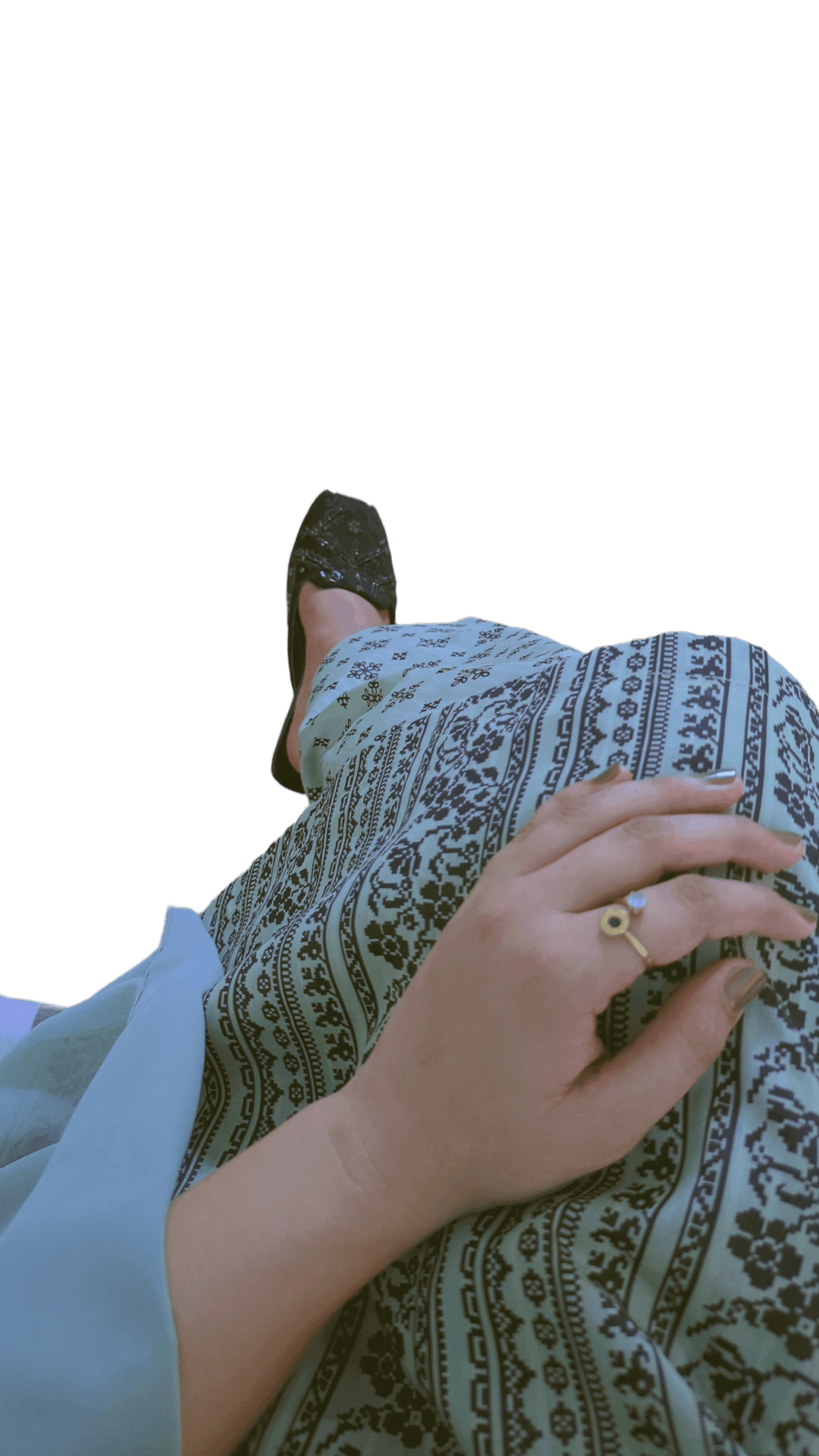 Remove Background from Person Sitting with Patterned Dress