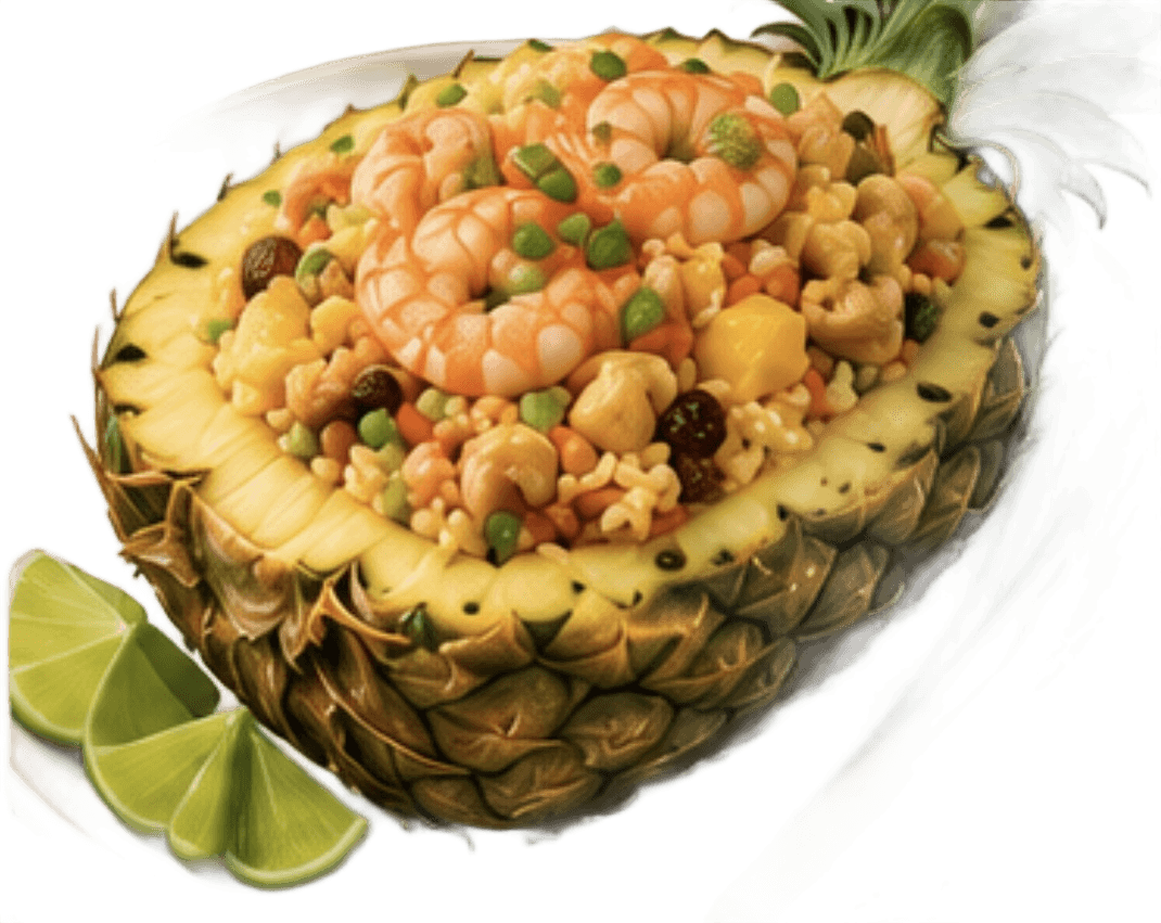 AI Background Removal: Pineapple Fried Rice & Shrimp Dish