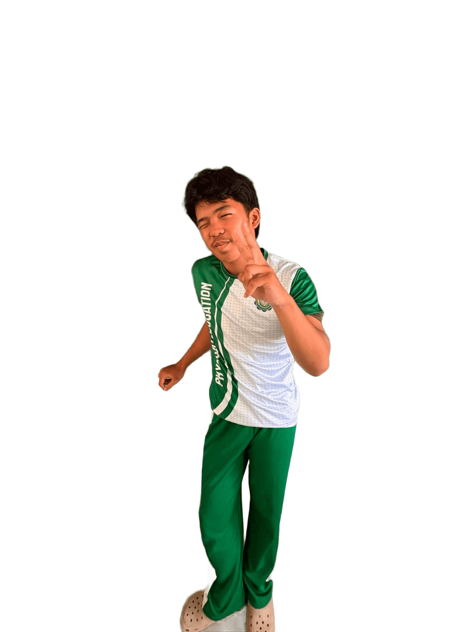 AI Removes Background from Student Photo with Peace Sign