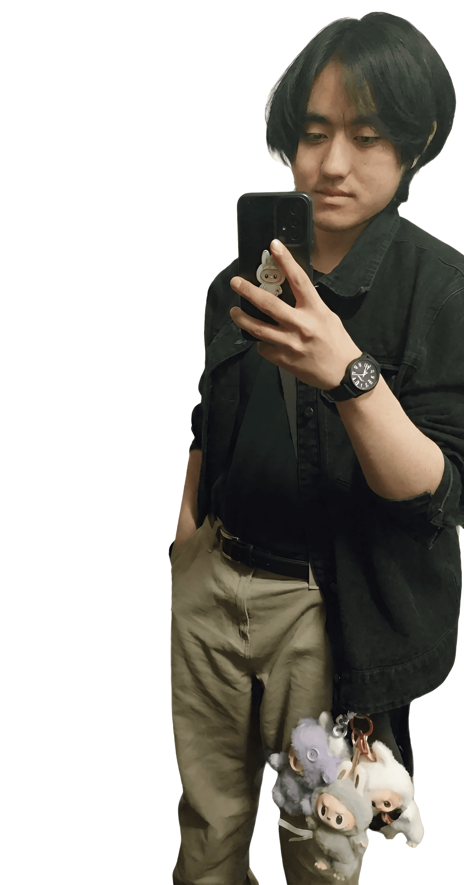 AI Sharpened Selfie: Enhancing Detail in Denim Jacket & Charms
