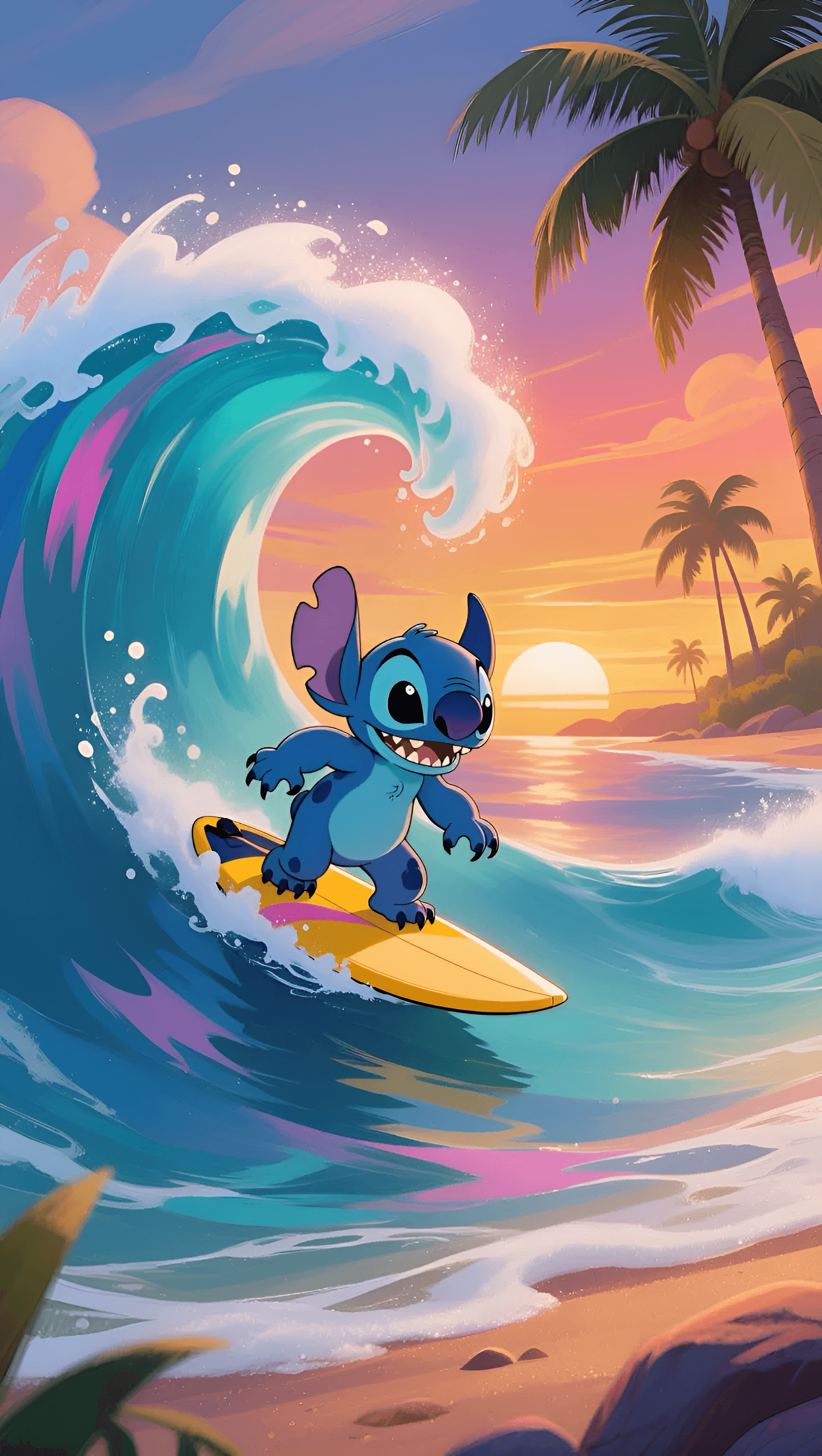AI Image Enhancement: Sharpening Stitch Surfing Cartoon Art