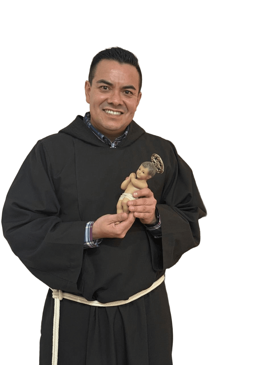 Transparent Background for Monk Portrait with Baby Jesus Figurine
