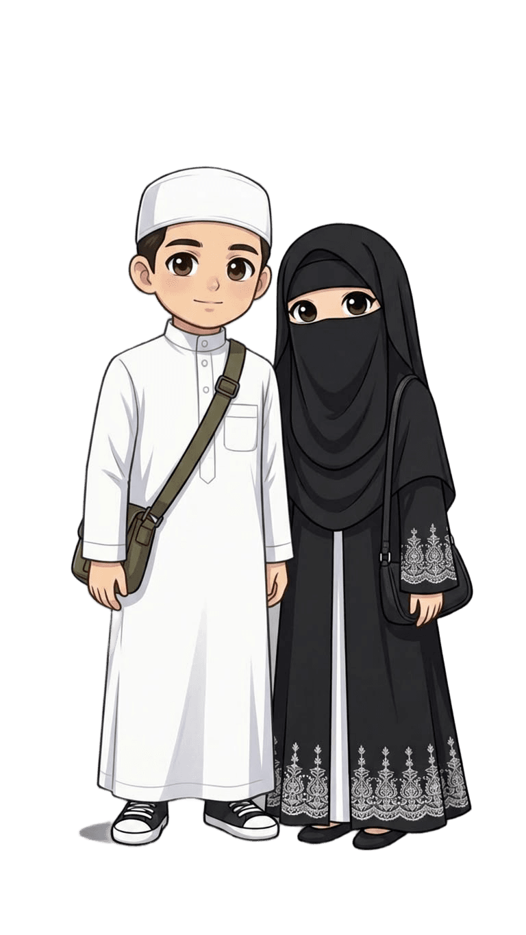 Transparent Background for Muslim Cartoon Couple Illustration