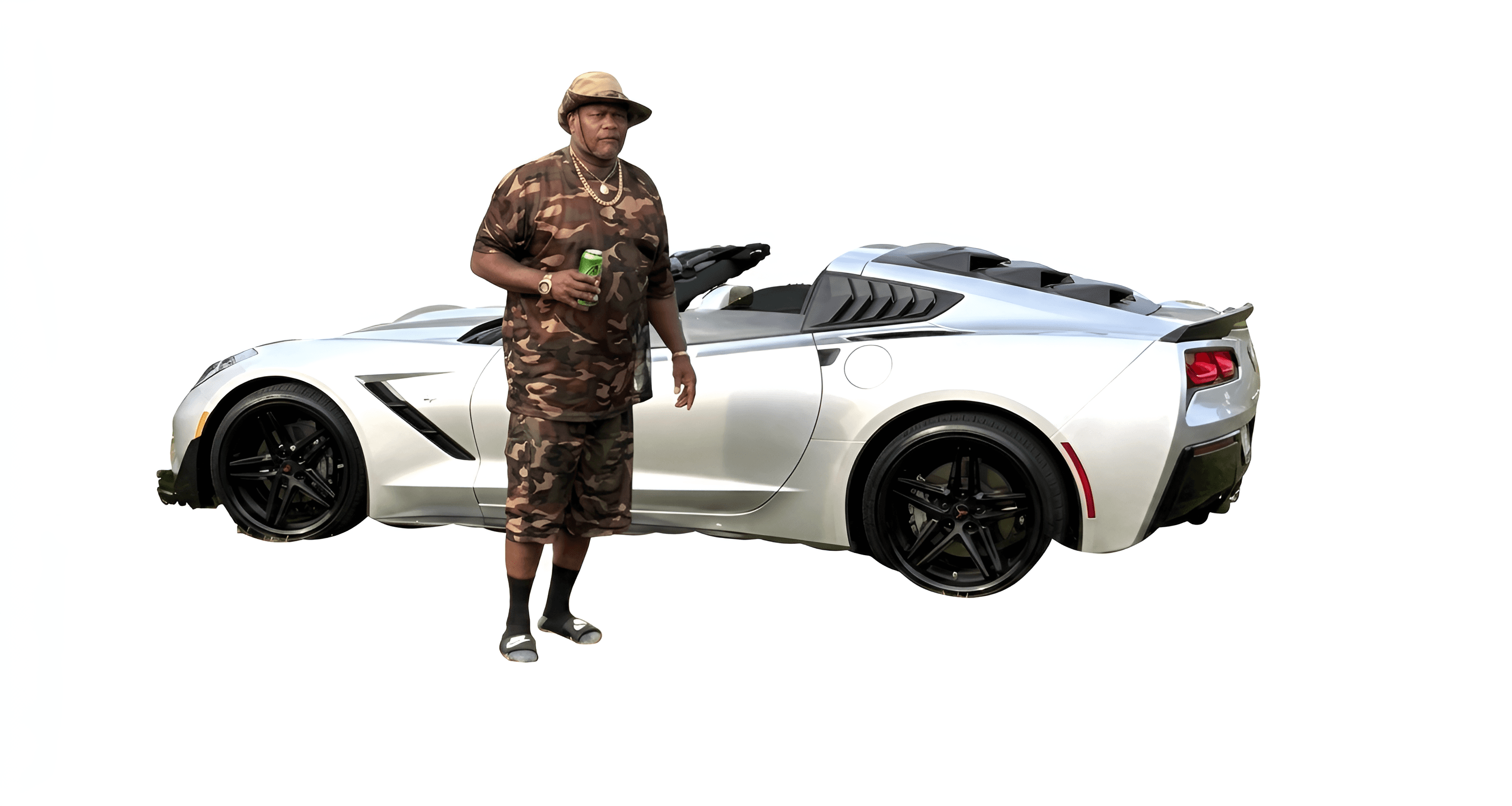 Upscale Corvette & Man in Camo | Sharpen Image Detail