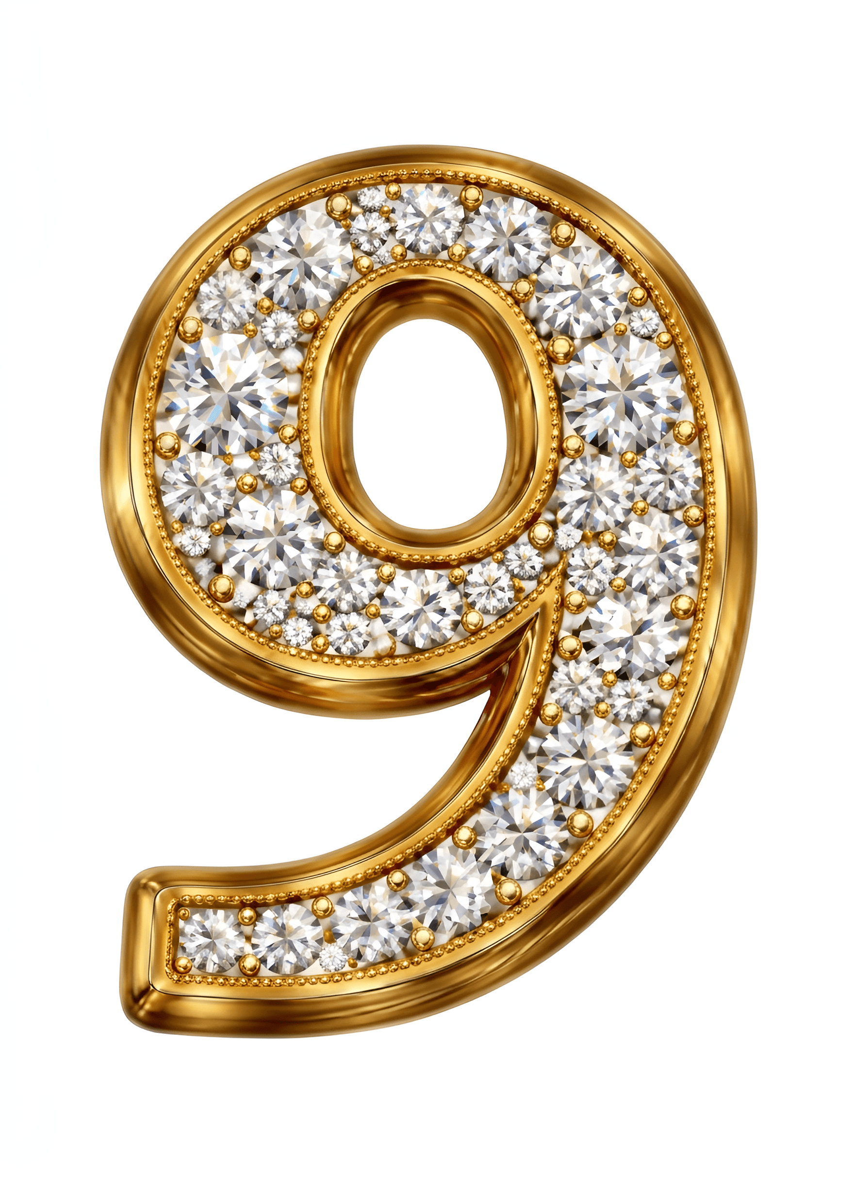 Upscale Diamond & Gold Number 9 | BgRemovit Image Enhancer