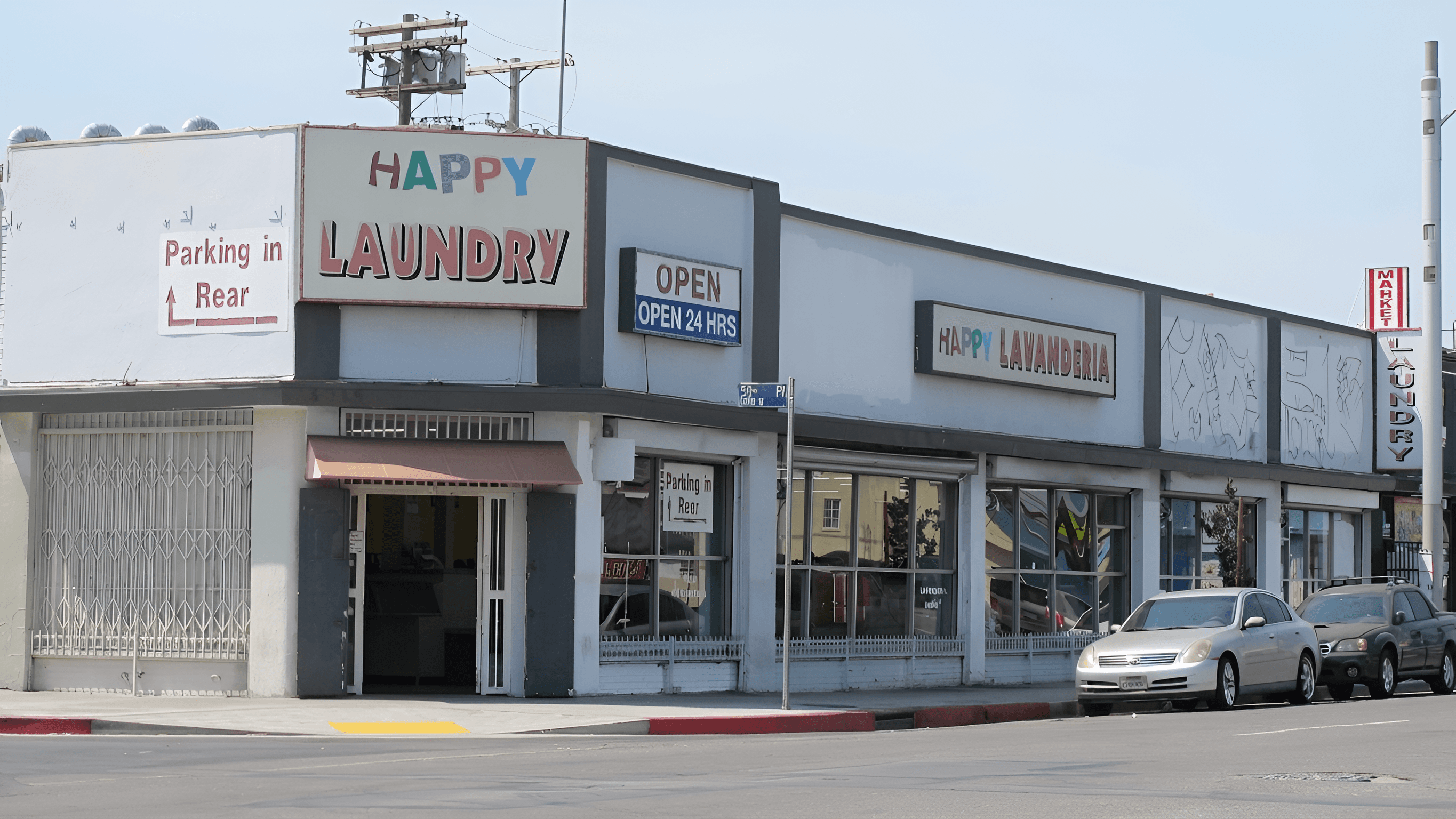 Crisp Laundromat Sign: AI Image Enhancement Showcase