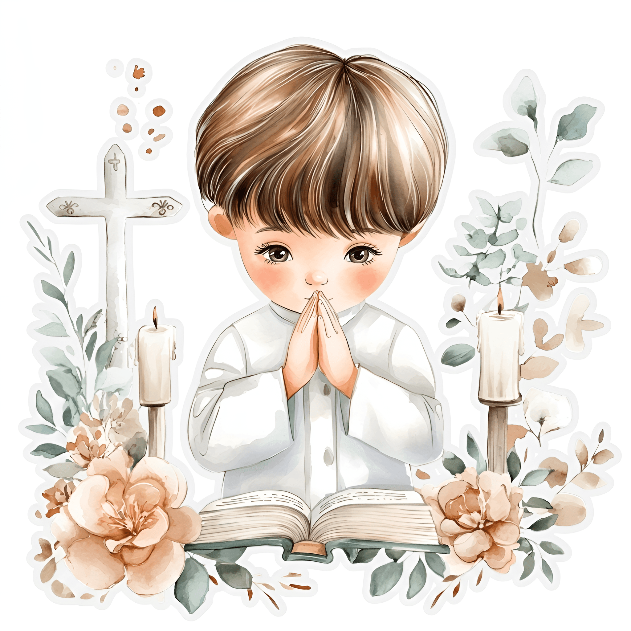 AI Image Enhancer for Watercolor Art | Praying Boy Illustration