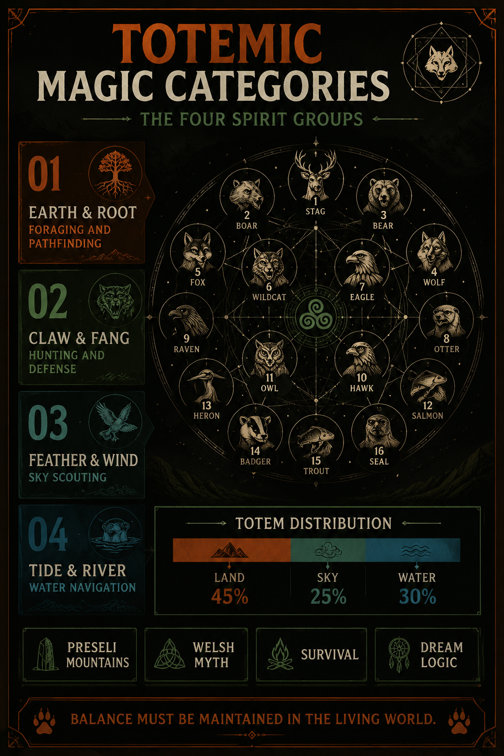 Analysis Report Poster: The four totemic magic categories.