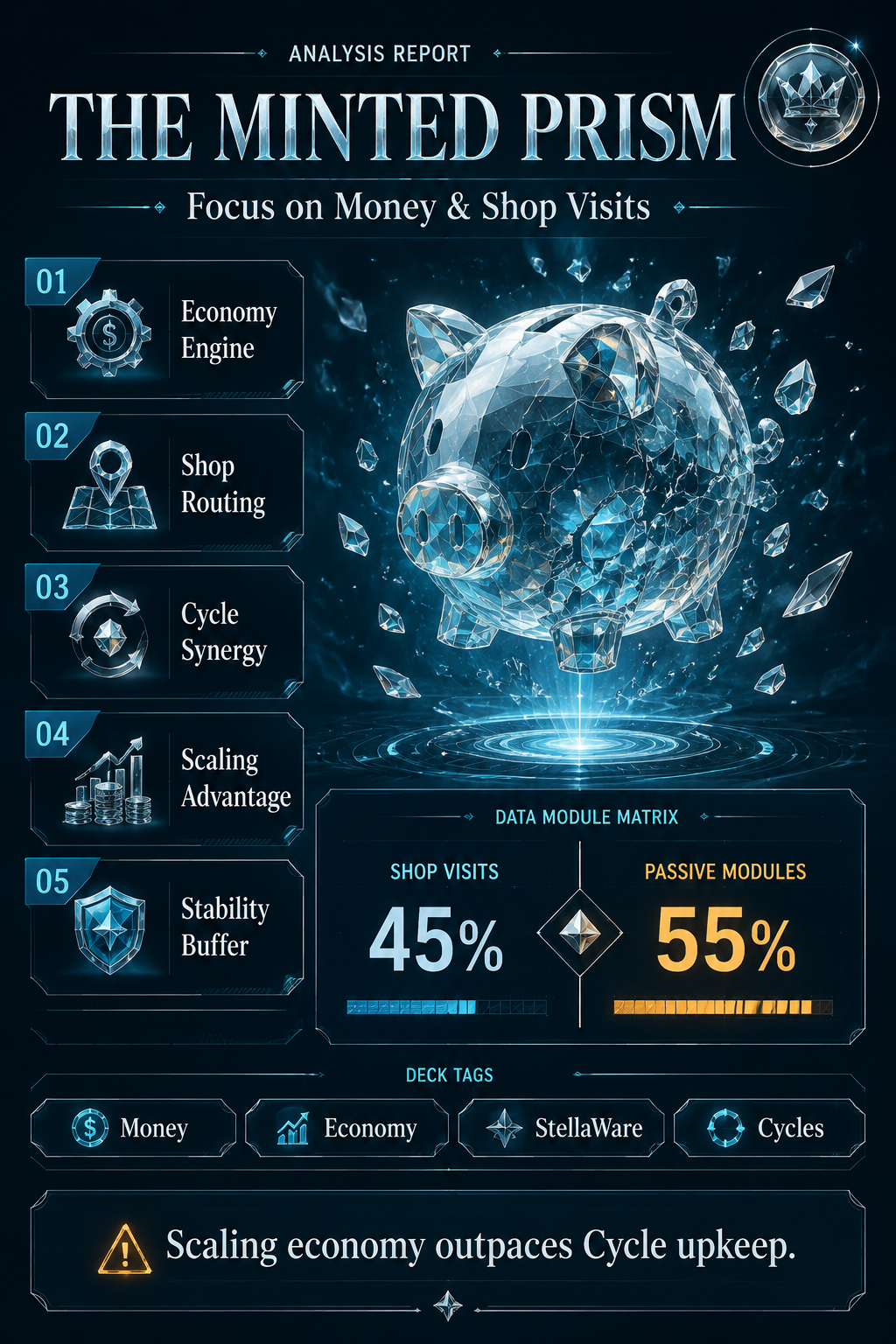 Analysis Report Poster: The Minted Prism deck economy stats