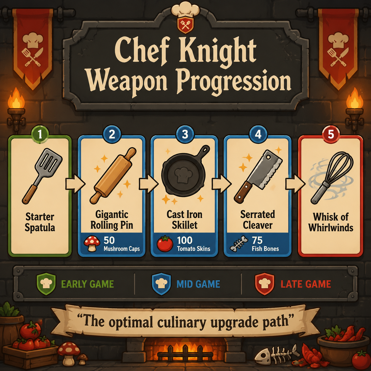 Infographic: Chef Knight weapon progression path