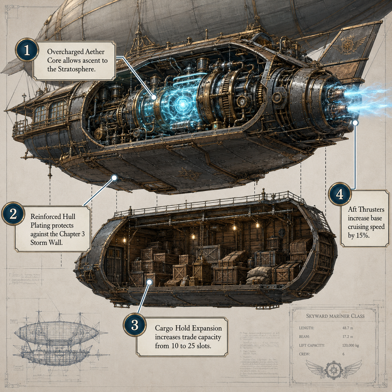 Annotated Diagram: The Zephyr Airship Engine and Hull Upgrades