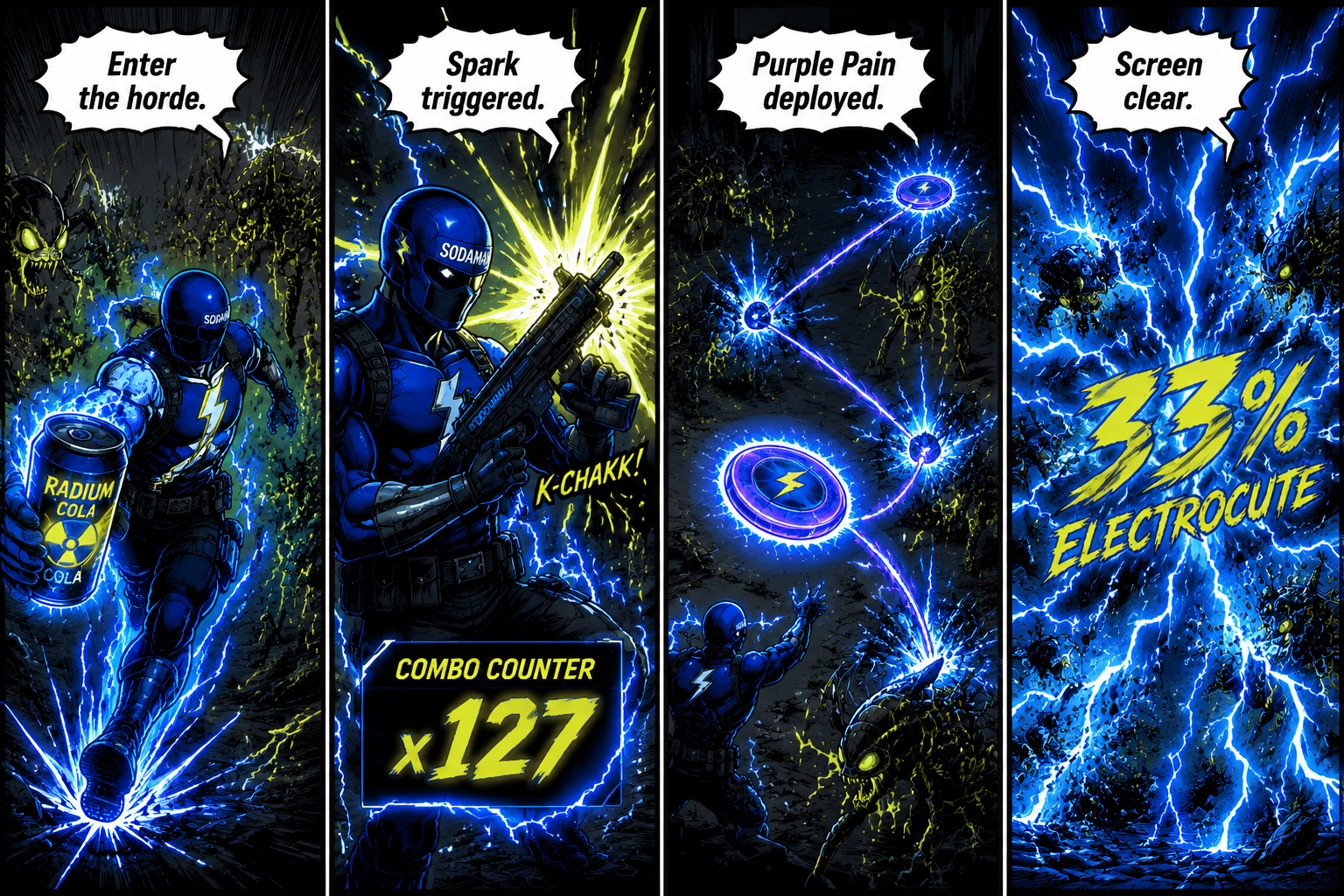 Comic Grid: The step-by-step combat loop of the electric build