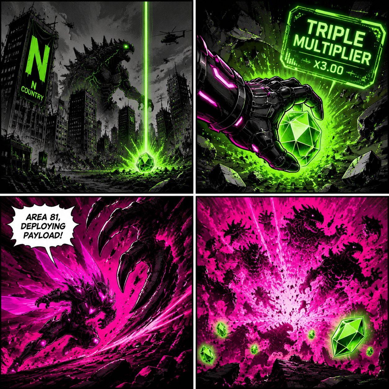 Comic Grid: Using the best power-ups ULTRA0 to clear a wave