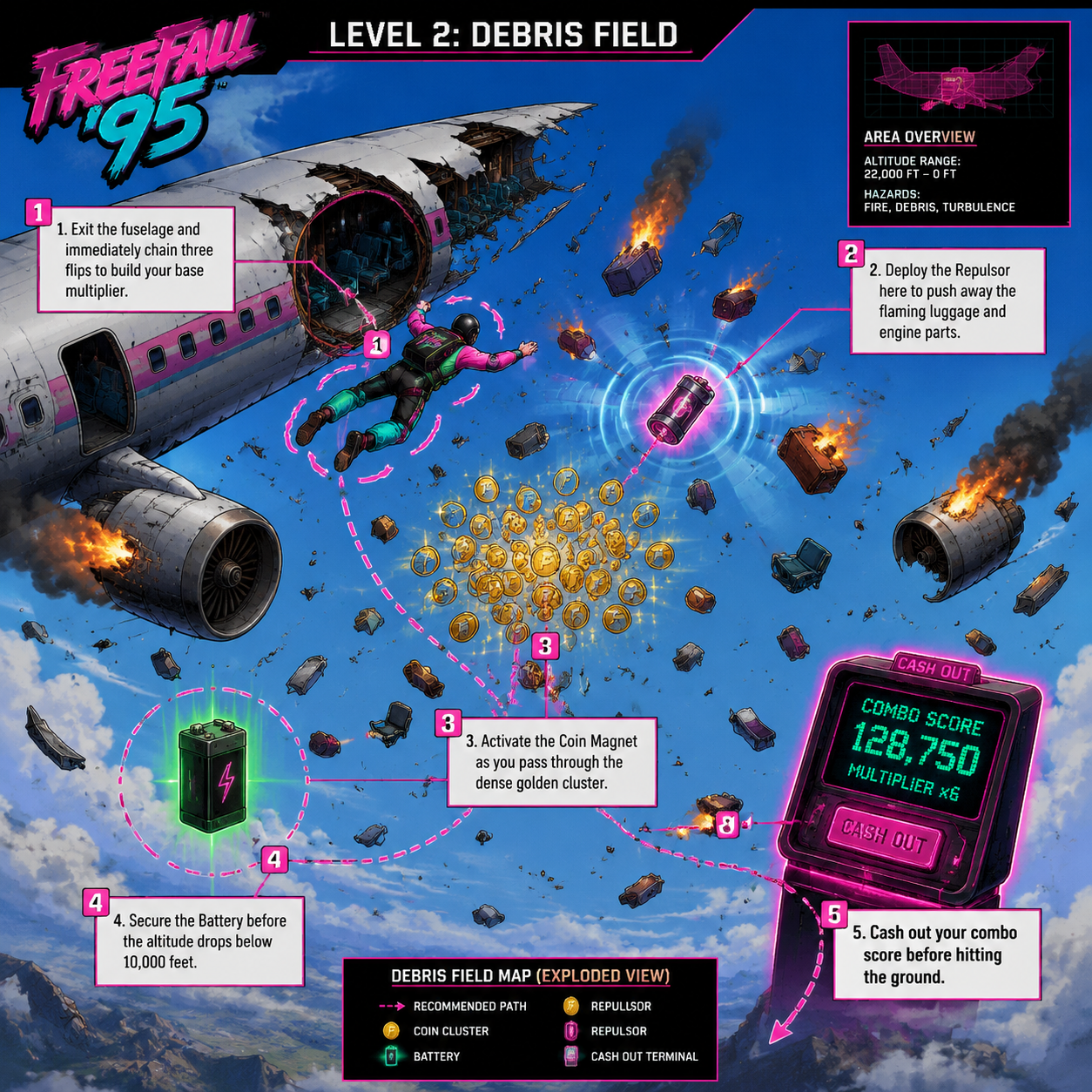 ANNOTATED DIAGRAM: Level 2 hazard map and battery route.