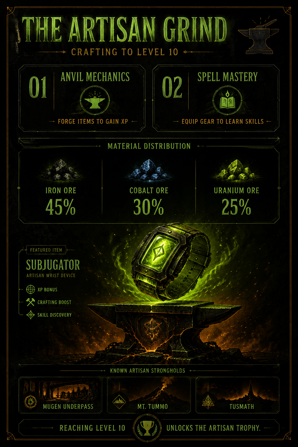 Analysis report poster detailing the Artisan level 10 progression