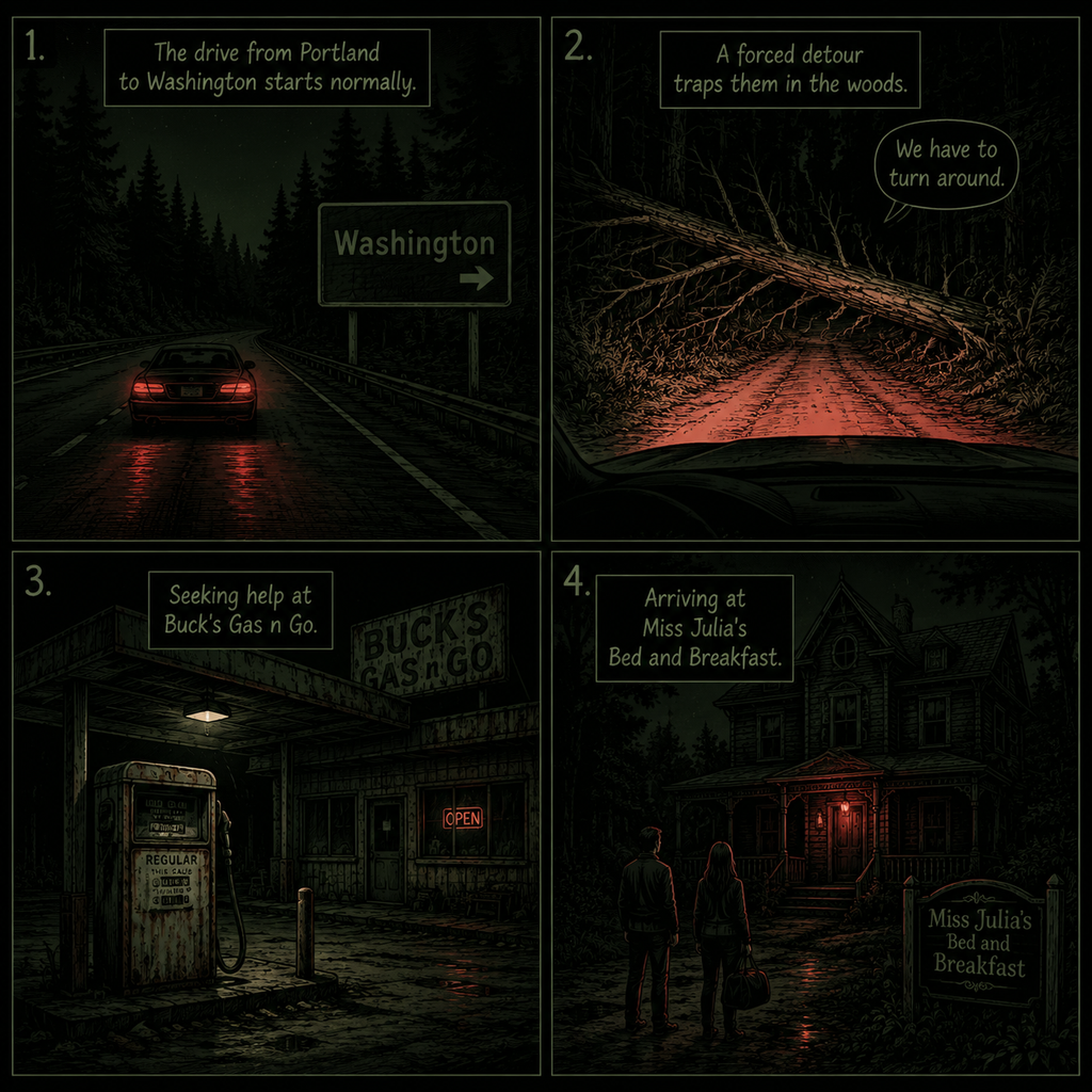 Comic Grid: The road trip detour to Scratch Creek