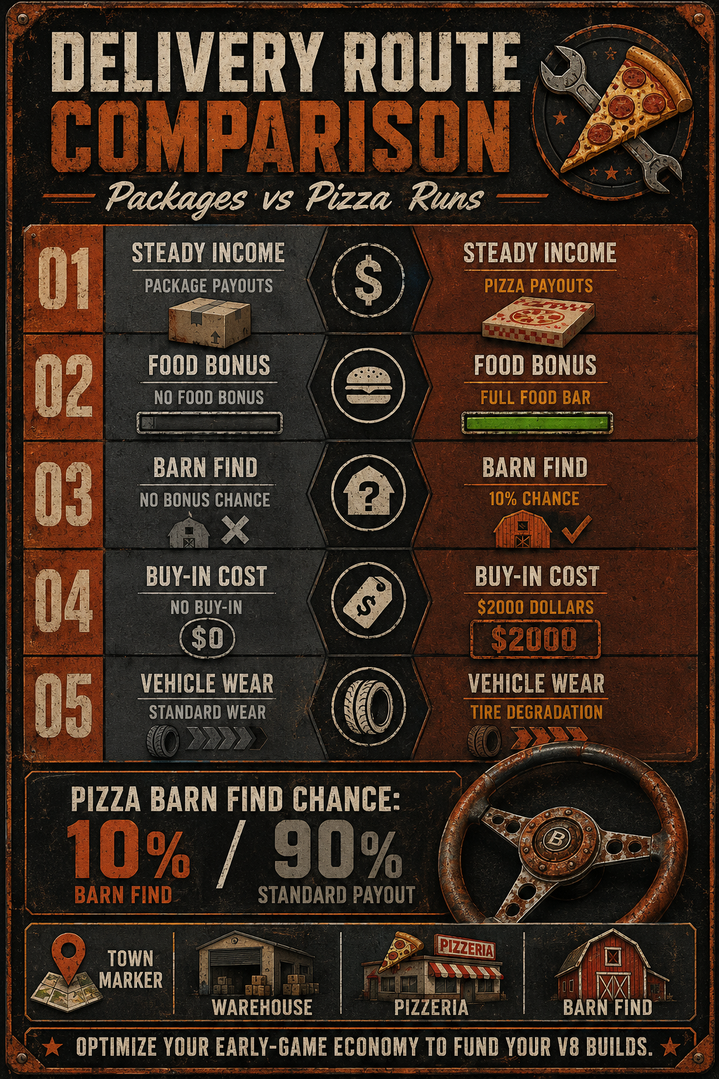 Analysis Report Poster: Comparing Package Delivery payouts versus Pizza Delivery barn find chances.