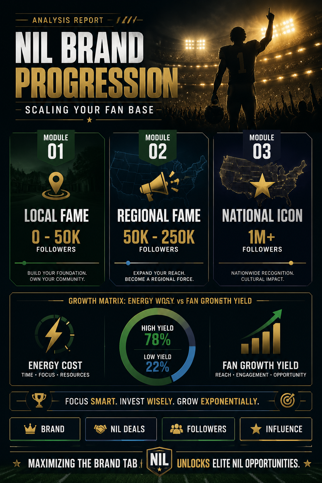 Analysis Report Poster: NIL Brand Progression and follower tiers.