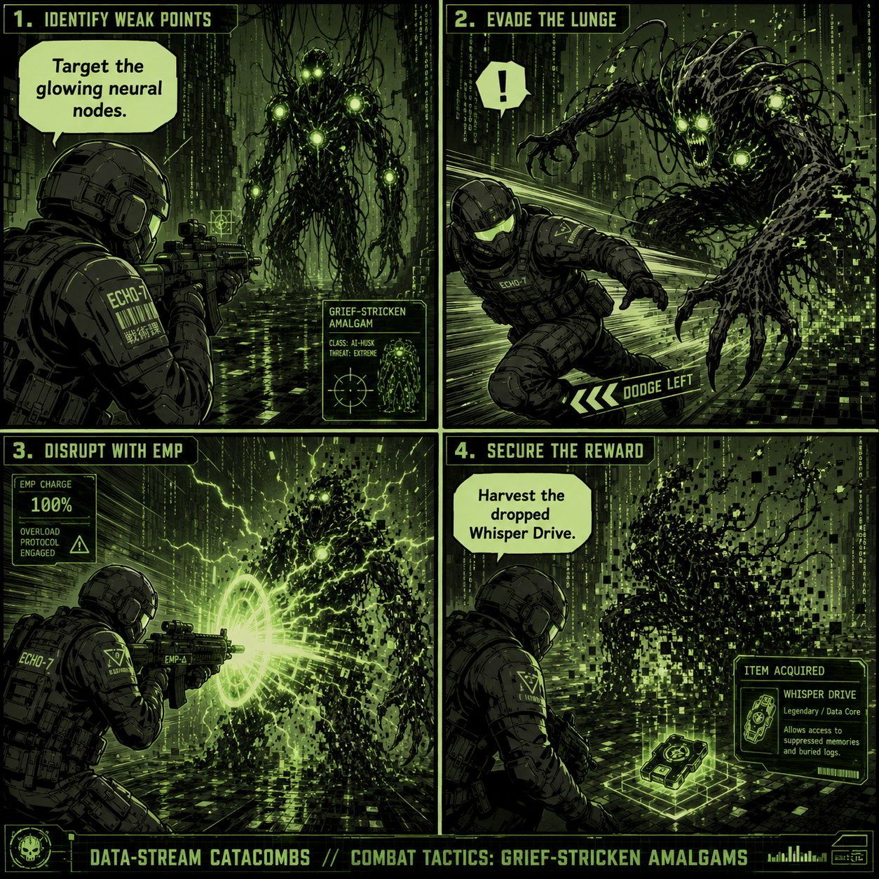 Comic Grid: Combat loop for defeating Grief-Stricken Amalgams