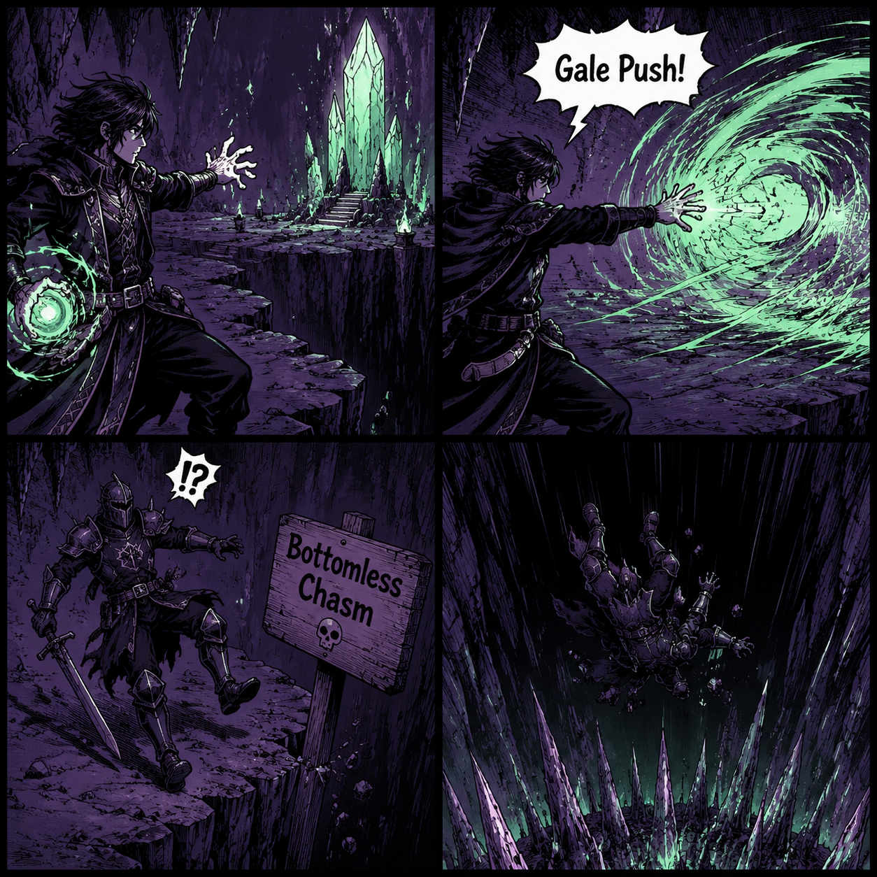 Comic Grid: Using physics and Gale Push to defeat enemies