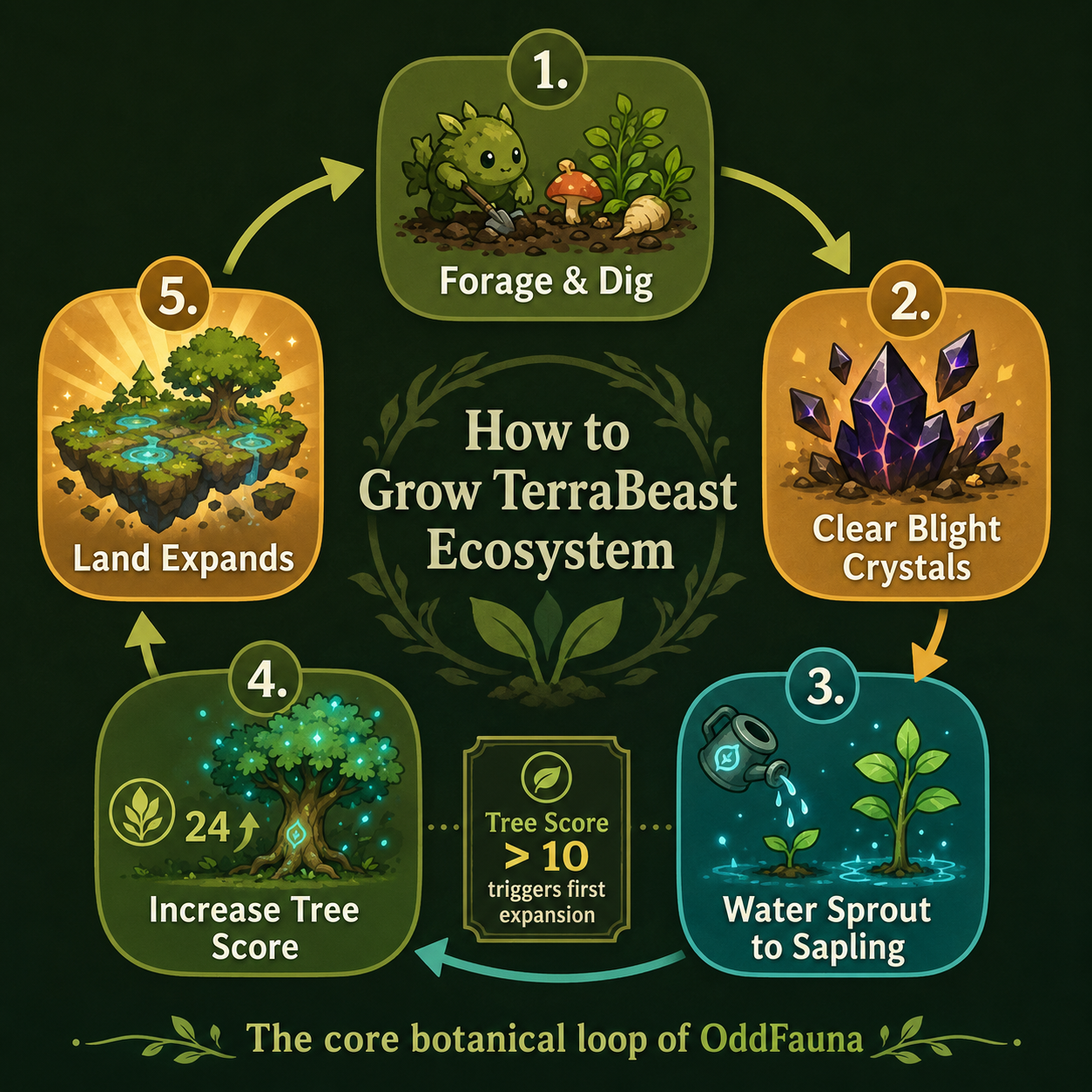 Infographic: How to grow TerraBeast ecosystem and increase tree score.