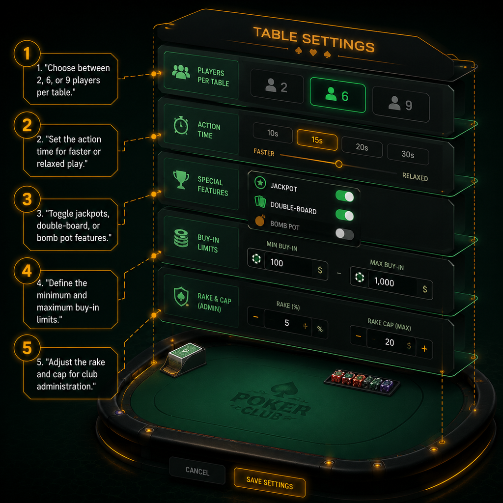 Annotated Diagram: PPPoker table settings and buy-in limits